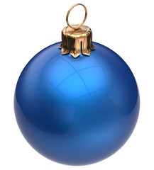 Wall Mural - Christmas ball blue New Year's Eve bauble wintertime decoration glossy sphere hanging adornment classic. Traditional winter happy holidays ornament Merry Xmas symbol blank round. 3d render isolated