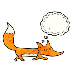 cartoon little fox with thought bubble