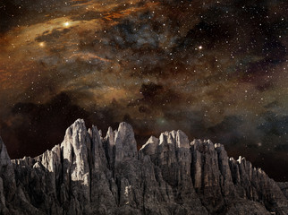 Wall Mural - cliff in lunar landscape under a starry night sky