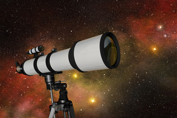 Wall Mural - white telescope in a starry night sky