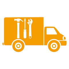 Wall Mural - Icono plano camion con herramientas naranja