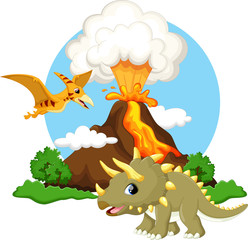 Plakat dinozaur dzieci wulkan smok