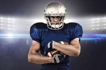 Sticker - Composite image of portrait of confident sportsman holding ball