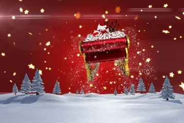 Poster - Composite image of santa flying his sleigh