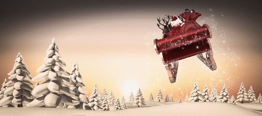 Poster - Composite image of santa flying his sleigh