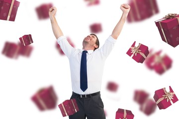 Sticker - Composite image of cheering businessman