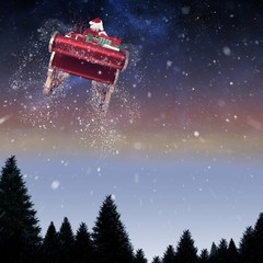 Poster - Composite image of santa flying his sleigh