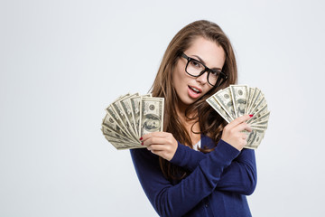 Wall Mural - Woman holding bills of dollar