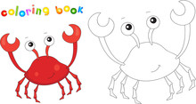 Funny Cute Cartoon Crab. Educational Coloring Book