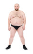 Naked Overweight Man with Big Belly front view