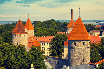 Fototapete - Panorama of the old town in Tallinn, Estonia