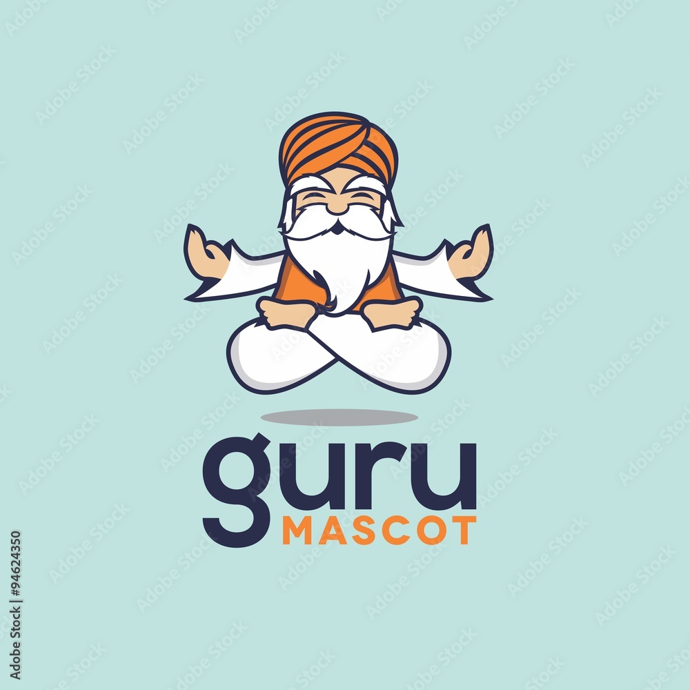 cartoon Guru mascot meditating levitating floating turban clipart icon vector - obrazy, fototapety, plakaty 