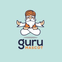 Cartoon Guru Mascot Meditating Levitating Floating Turban Clipart Icon Vector