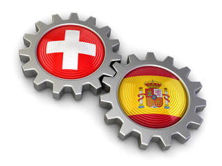 Poster - Swiss and Spanish flags on a gears (clipping path included)