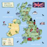 Cartoon map of United Kingdom for kids.