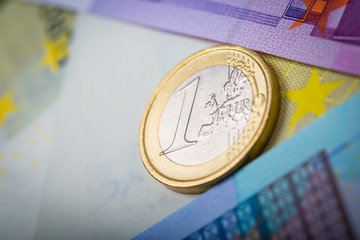 Closeup of banknotes and coins