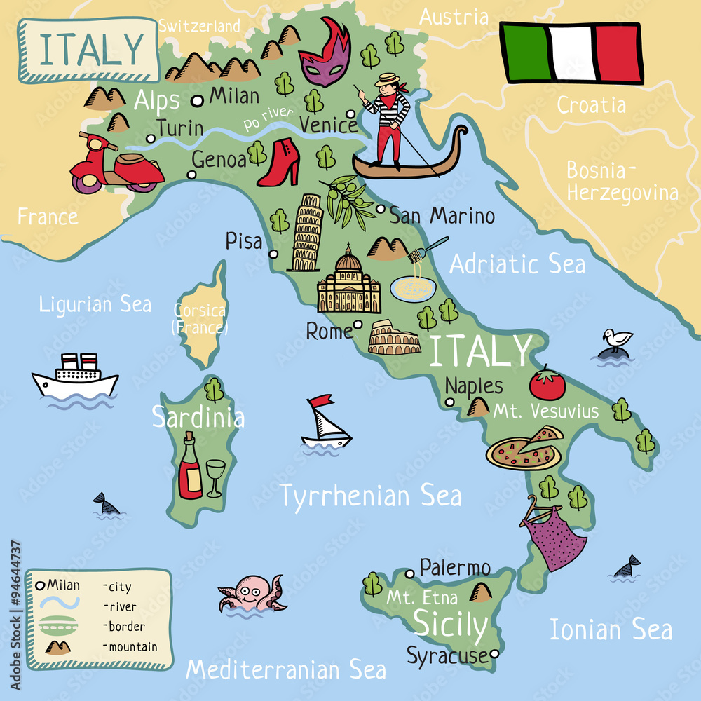 Map Of Italy For Kids Photo & Art Print Cartoon vector map of Italy for kids. | UKposters