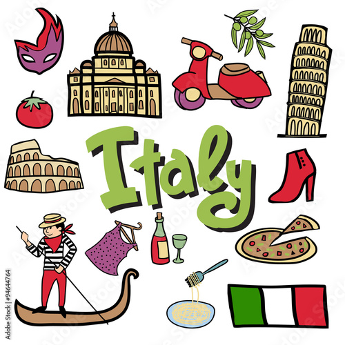 Cuadros en Lienzo Cartoon vector set Italian elements.