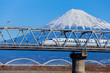 View of Mt Fuji and Tokaido Shinkansen, Shizuoka, Japan..