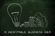 © faithie - lightbulb next to coins and cash, concept of a profitable busine