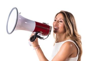 Woman shouting by megaphone