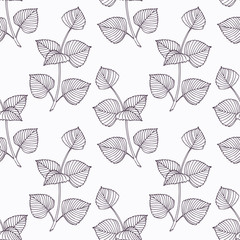 Hand drawn perilla herb branch outline seamless pattern