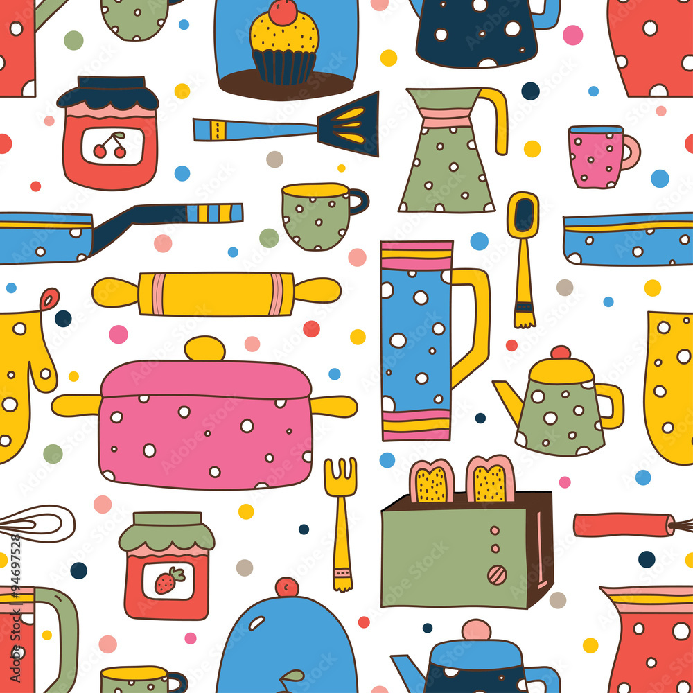 Cute kitchen vector seamless pattern.Seamless pattern can be used for  wallpaper, pattern fills, web page background, surface textures. Stock  Vector | Adobe Stock, image size:1000x1000