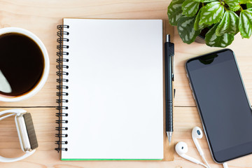 Aufkleber - diary book blank page on wood desk on top