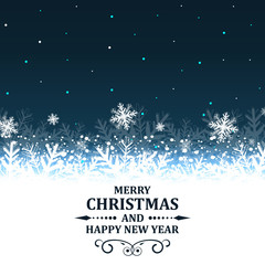 Poster - christmas and new year abstract vector illustration with snowflakes and ornate headline.