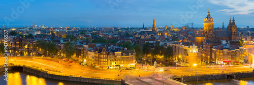 Plakat Panorama nocy Amsterdam