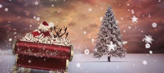 Poster - Composite image of santa flying his sleigh