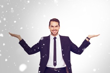 Poster - Smiling businessman with open hands looking