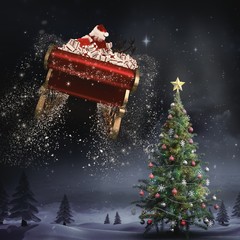 Poster - Composite image of santa flying his sleigh