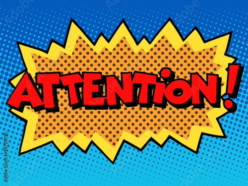 attention inscription comic book style Tableau sur Toile