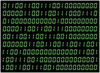 Canvas Print - 0,1 digits vector wallpaper. Green Binary code on black background. Digital matrix abstract technology illustration.