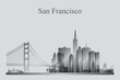 San Francisco city skyline silhouette in grayscale
