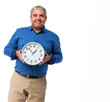 © asierromero - full body mature man holding a clock