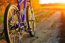 Beautiful Close Up Scene Of Bicycle At Sunset,