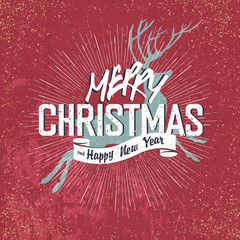 Poster - Merry Christmas Vintage Lettering with Christmas deer silhouette