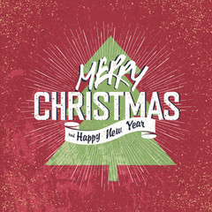 Aufkleber - Merry Christmas Vintage Lettering with Christmas tree silhouette
