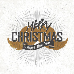 Poster - Merry Christmas Vintage Monochrome Lettering with Santa`s mustac