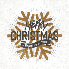 Poster - Merry Christmas Vintage Monochrome Lettering with snowflake symb