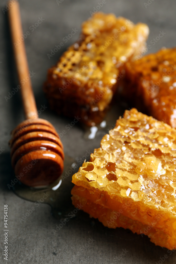 Honeycombs on gray background