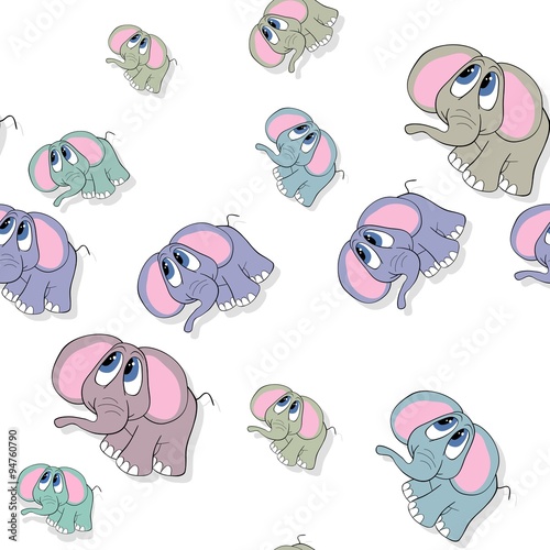 Naklejka nad blat kuchenny Seamless colored elephant pattern with drop shadow on white
