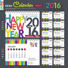 Desk Calendar 2016 Vector Design Template With Abstract Pattern. Set Of 12 Months. Vector Illustration