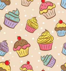 Wall Mural - hand drawn cupcake pattern