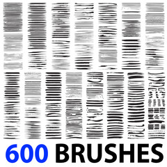 Wall Mural - Very large collection or set of 600 artistic black paint brush strokes