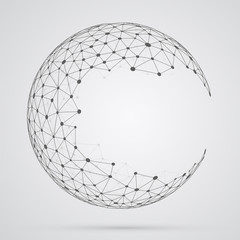 Poster - Global mesh sphere. Abstract geometric shape with spherical seve