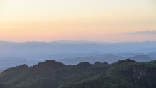 Sunset Sky And Misty Layer Mountain In Sri Nan National Park Thailand