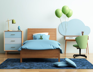 Wall Mural - Young boy's blue bedroom with green chair